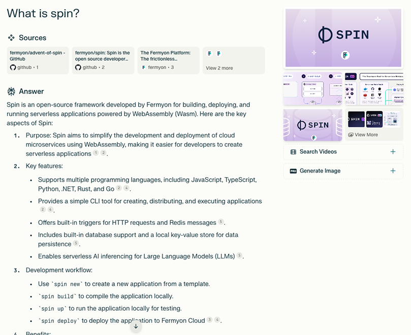 Screenshot showing results of query What is Spin?